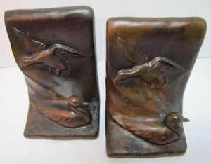 Old Duck Decoy Geese Bird Bookends Ornate Decorative Art Statie Flying Swimming