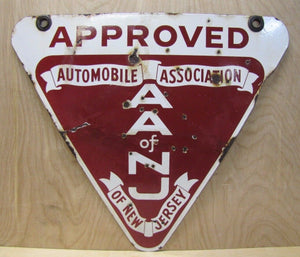 AUTOMOBILE ASSOCIATION OF NEW JERSEY Original Old Porcelain Sign Double Sided AA NJ