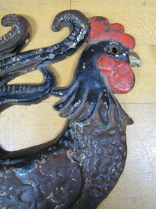 Old Cast Iron ROOSTER Figural Wall Mount Plaque Ornate Farm Sign Feed Seed Store