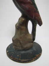 Load image into Gallery viewer, Antique Cast Iron Parrot Doorstop fabulous art statue old paint bird door stop
