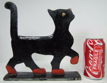 Load image into Gallery viewer, Antique Cast Iron Cat Boot Scraper figural Art Doorstop strutting kitty kat htf
