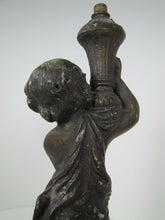Load image into Gallery viewer, Antique Victorian Gas Lamp figural child holding urn ornate old decorative light
