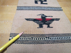 Old Southwestern Whirling Log Thunderbird Chimayo Souvenir Sample Blanket Rug