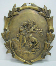 Load image into Gallery viewer, Antique Decorative Arts Maiden Sheep Man Dog Landscape Scene Thick Brass Plaque
