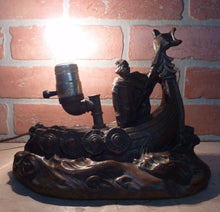 Load image into Gallery viewer, VIKING SHIP Antique Bronze Clad Decorative Arts Lamp Light Statue W JOHNSON
