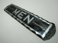 Load image into Gallery viewer, MEN Antique Reverse Glass Chip Scalloped Edge Tin Frame Advertising Sign ROG
