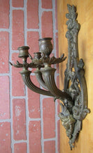 Load image into Gallery viewer, Vtg Brass Figural Head Lamp Light Large Wall Mount Sconce 3 Candle Lite Holder
