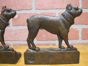 B&H BRADLEY HUBBARD BULLDOG Boston Terrier Dog Antique Bookends Art Statues