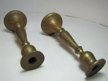 Load image into Gallery viewer, Antique Candlesticks small pair bronze brass fine details lovely old worn patina
