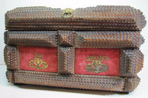 Tramp Art ZUM ANDENKEN IN MEMORIUM Ornately Decorated Antique Box Folk Artwork