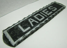 Load image into Gallery viewer, LADIES Antique Reverse Glass Chip Scalloped Edge Tin Frame Advertising Sign ROG
