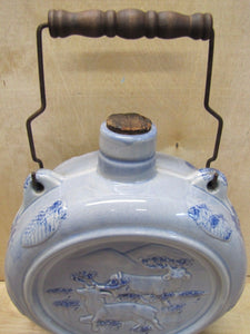 Bardell's Root Beer Stoneware Pottery Jug Canteen Handle Decorated Mountain Deer