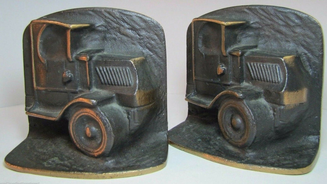 Old MACK TRUCK Bookends Bronze Brass High Relief Decorative Art Statue