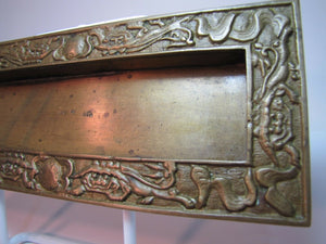 CHINESE FOO DOGS Old Brass Tray Card Tip Pen Pencil Tirnket Ornate Asian China