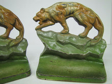 Load image into Gallery viewer, Old TIGER Prowling Crouching in Landscape Cast Iron Decorative Art Pair Bookends
