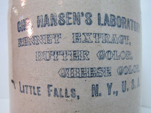 Antique HANSEN'S LABORATORY Stoneware Jug Little Falls NY butter cheese color