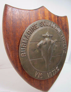 Old Brass SUBMARINE SQUADRON TWELVE Plaque VIS VITAE High Relief Naval Sign
