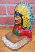 Load image into Gallery viewer, BERKSHIRE ( HATHAWAY ) Fine Spinning Assoc Old Ad INDIAN CHIEF Doorstop Tray Statue
