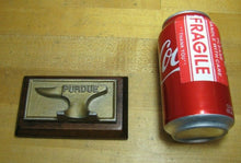 Load image into Gallery viewer, Vintage PURDUE ANVIL Paperweight Figural Cast Metal on Wooden Base Advertising

