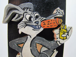 BUGS BUNNY SMOKING CARROT CIGAR Folk Art Wooden Bookend Decorative Art Statue