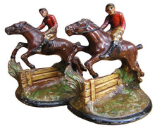 Load image into Gallery viewer, EQUESTRIAN HORSE RIDER LANDSCAPE Old Bookends Figural Cast Iron Detailed
