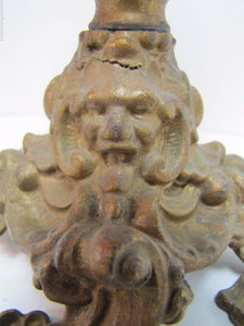 Victorian Miller Oil Lamp Scary Faces Cast Metal Gold Ornate Antique Light USA