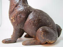 Load image into Gallery viewer, Antique Cast Iron Chocolate Bunny Rabbit Doorstop old paint early 1900s era art
