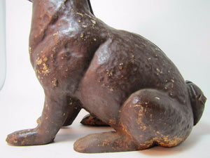 Antique Cast Iron Chocolate Bunny Rabbit Doorstop old paint early 1900s era art