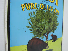 Load image into Gallery viewer, ORSI PURE OLIVE OIL Embossed Tin Ad Sign ANGELO ORSI CO ROSEVILLE CALIFORNIA
