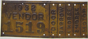 Orig *Rare 1932 Vendor License Plate Ad Sign - Door Barrow 1 Horse 2 Horse Motor