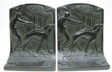 Load image into Gallery viewer, Huntress Greyhounds Whippets Forest Antique Bronze Clad Decorative Art Bookends
