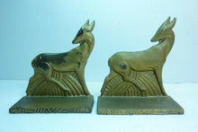 Load image into Gallery viewer, Antique Art Deco Cast Iron Antelope Deer Bookends original old gold book ends
