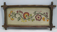 Load image into Gallery viewer, Vtg Folk Art Floral Needlepoint Black Forest Wood Frame flowers leaves ornate b
