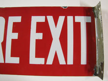 Load image into Gallery viewer, FIRE EXIT Orig Old Porcelain Double Sided Flange Sign Shop Building Industrial
