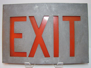 EXIT Lighted Sign Vtg Miller Framed Metal Back Mount Industrial Shop Safety