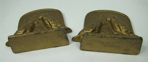 Antique LOVE BIRDS Cast Iron Bookends Pair Birds Sitting Branch Decorative Arts