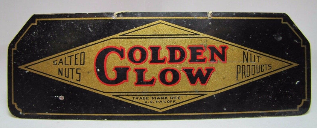 Antique GOLDEN GLOW Salted Nuts Nut Products Advertising Sign small tin peanuts