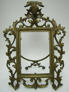 Antique 1890s Art Nouveau Decorative Arts Brass Frame Scrollwork Flowers Easel
