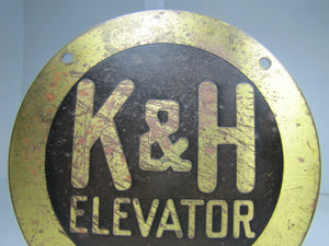 K&H ELEVATOR CHICAGO Old Plaque Sign Brass Bronze Industrial Hardware Ad