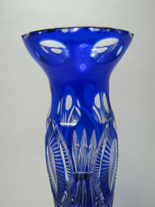 Cobalt Cut to Clear Old Vase Silver Plate Footed Base Lovely Slender Blue