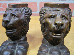 19c Bronze LION HEAD Paw Feet Exquisite Ornate Pair Architectural Hardware