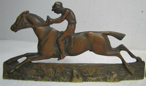 Vintage Jockey riding Horse Bookends brass copper wash ornate detailing rare htf