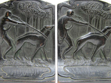 Load image into Gallery viewer, Huntress Greyhounds Whippets Forest Antique Bronze Clad Decorative Art Bookends
