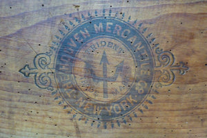 BATTLESHIP PEACHES Antique Wooden Crate Sign Box HOOVEN MERCHANTILE Co NEW YORK
