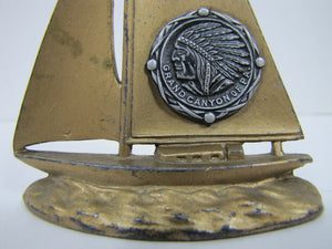 Old GRAND CANYON OF PA Pennsylvania Souvenir INDIAN SAILING SHIP Paperweight