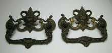Load image into Gallery viewer, HORNED DEVIL HEADS Pair 19c Victorian Pull Bronze Brass Architectural Hardware
