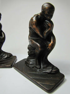 Antique Art Deco Cast Iron 'The Thinker' Figural Bookends copper wash ornate