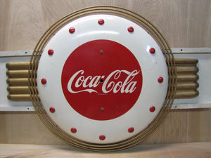 Orig 1940s Art Deco Coca-Cola Promo Clock Sign tin masonite Kay Inc prop of coke