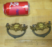 Load image into Gallery viewer, MONSTERS BEASTS Antique 19c Pair Bronze Pulls Ornate Victorian Hardware Elements
