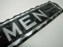 Load image into Gallery viewer, MEN Antique Reverse Glass Chip Scalloped Edge Tin Frame Advertising Sign ROG
